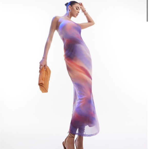 ASOS DESIGN mesh bandeau abstract print Elegant Multicolor Maxi Dress - Picture 1 of 4